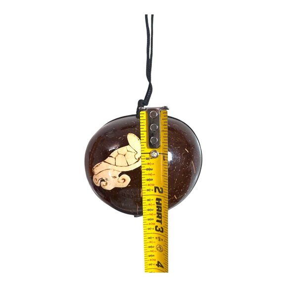 Handcrafted Carved Sea Turtle Coconut Shell Crossbody Purse Tropical Lei Flower - Picture 7 of 15